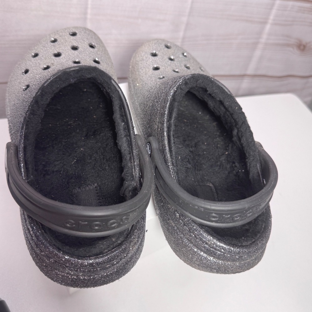 Crocs Classic Lined Clog Ombre Glitter Black Silver Sparkle Fuzzy Shoes Womens 8 - Picture 5 of 6